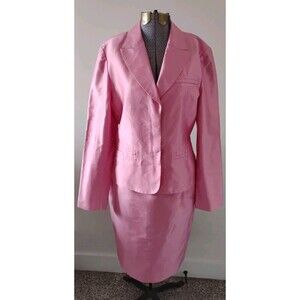 Carlisle 2 Piece Suit Blazer Skirt Women's  Pink Silk Career Business Sz 8 EUC
